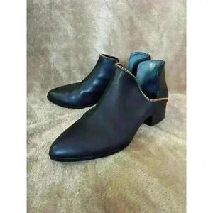 Halogen Piper Bootie Black Leather w/Copper Zipper Detail‎ Women’s Size 7.5M